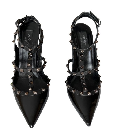 Valentino Garavani Rockstud T-strap Black Patent Leather Pumps Size 11 (… - Picture 2 of 13